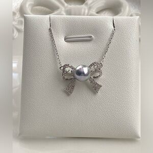 N256-Handmade High Quality Akoya Pearl S925 Bow Necklace